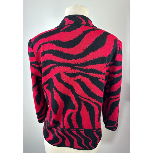 Ming Wang Open Front Knit Cardigan Jacket Red & Black Animal Print Tiger PM - Picture 12 of 16